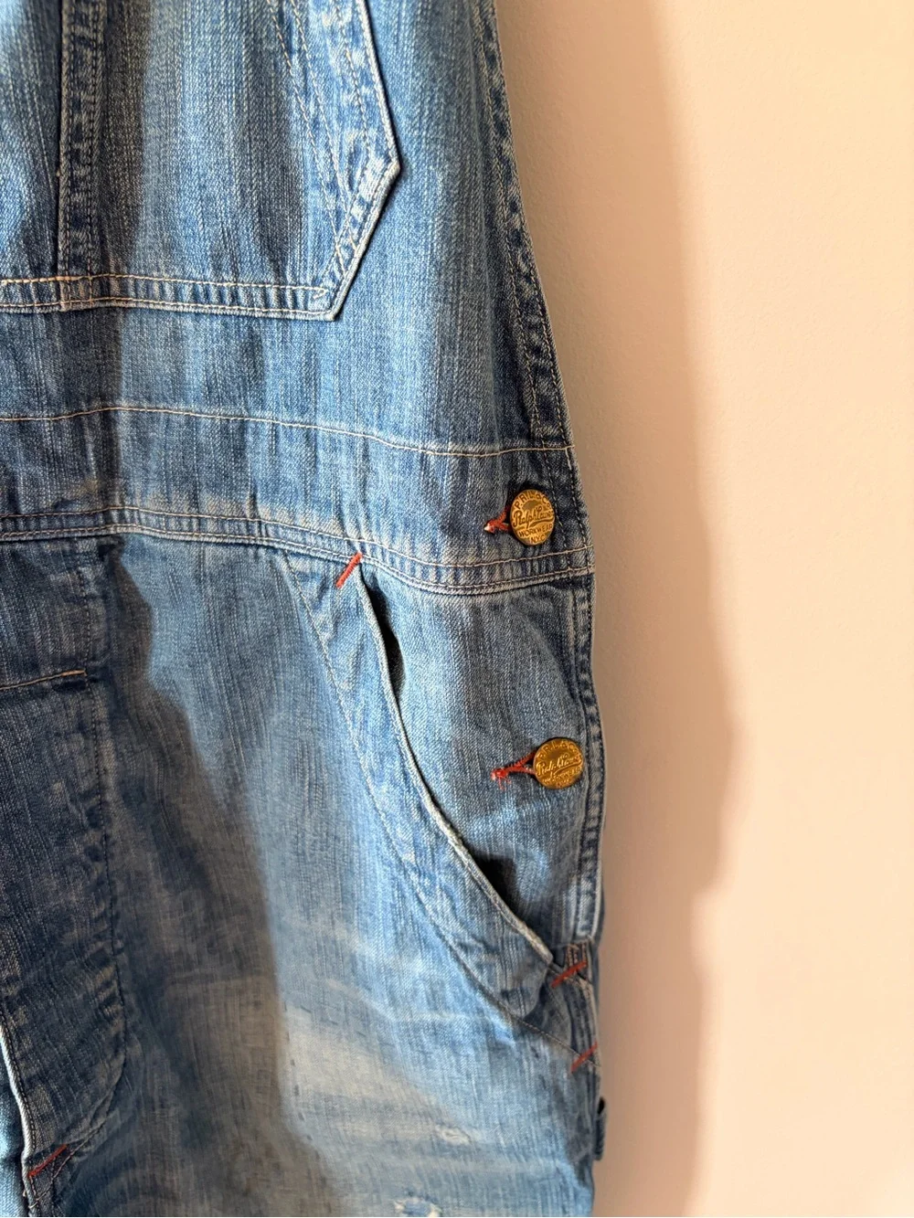 Polo by Ralph Lauren Distressed Denim Overalls - Light Blue - Picture 4 of 13